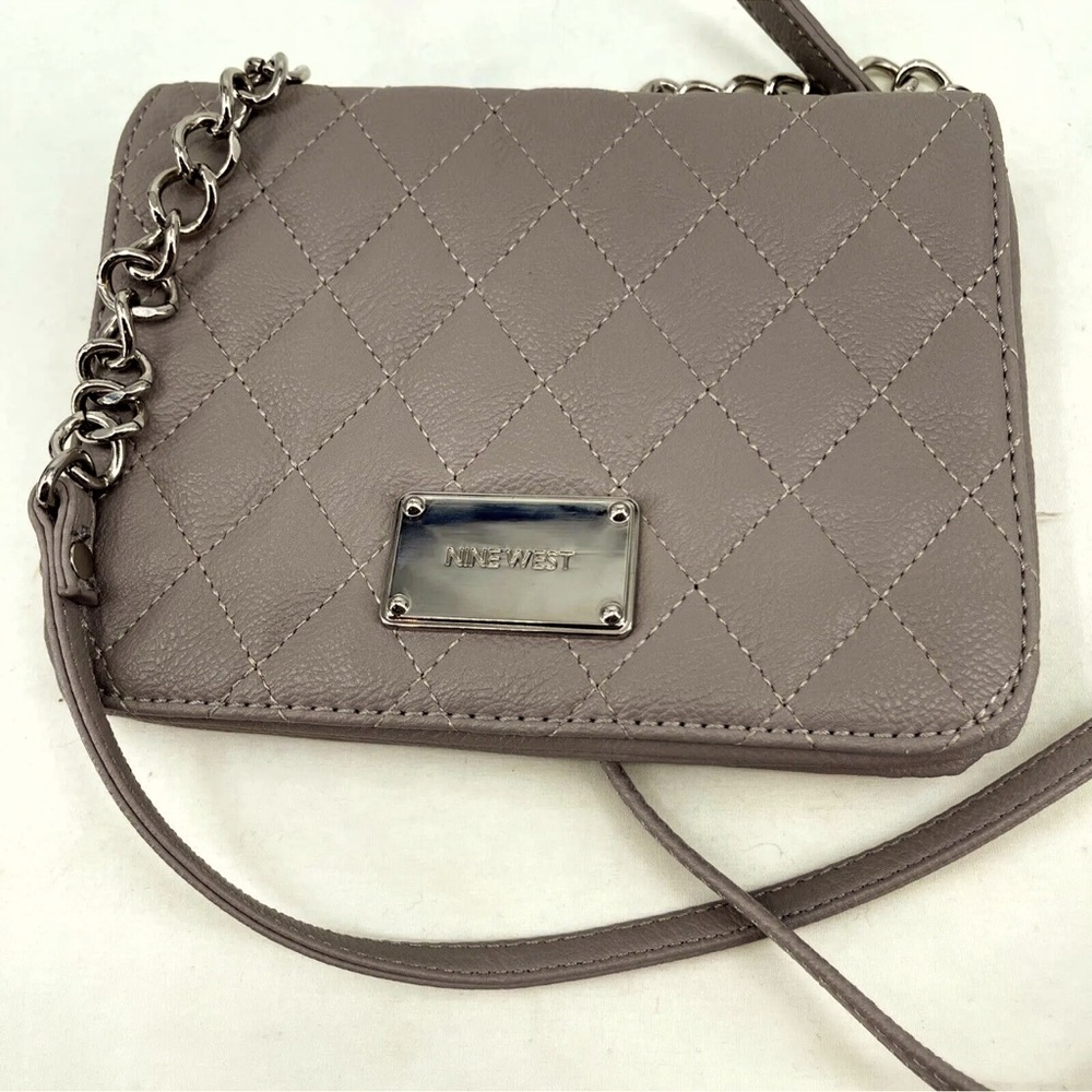 NINE WEST High Bridge Taupe Crossbody Faux Leather Quileted Bag Purse